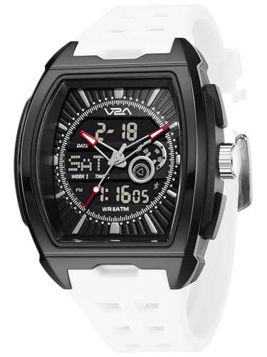 Image of V2A Impact 50mm Analog Digital Watch for Men | Tonneau Sports Case Design | Alarm Stopwatch Countdown Dual Time | TPU Strap | 50M Water Resistant | Gift for Men
