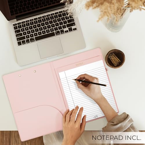 Image of Aesthetic Clipboard Folio with Refillable Lined Notepad & Interior Pocket - Cute Padfolio /Legal Pad Holder for Women - Easily Organize Notes at Work, School, or Home