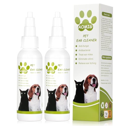 Aomig Ohrentropfen für Hunde Katzen Ohrenreiniger Ohrenspray Ohrenreiniger zur Ohren Reinigung und Pflege des äußeren GEH Juckreiz Ohrreiniger Hund Ohrenschmalz Entferner Hundeohrschmalz (2Pcs-100ml)