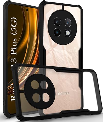 Image of Jkobi Back Cover Case for Realme 13 Plus (Shockproof with Polycarbonate Clear Panel | Professional Black)
