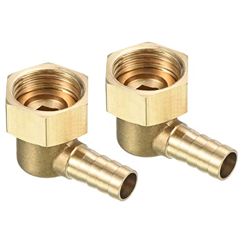 QUARKZMAN Raccord Cannelé 10mm Barbelé à G1/2 Femelle Filetage Tuyau x 2PCS Laiton Coude Barbillon Tuyau Raccord Pivot Écrou Tuyau Connecteur pour Air Eau...