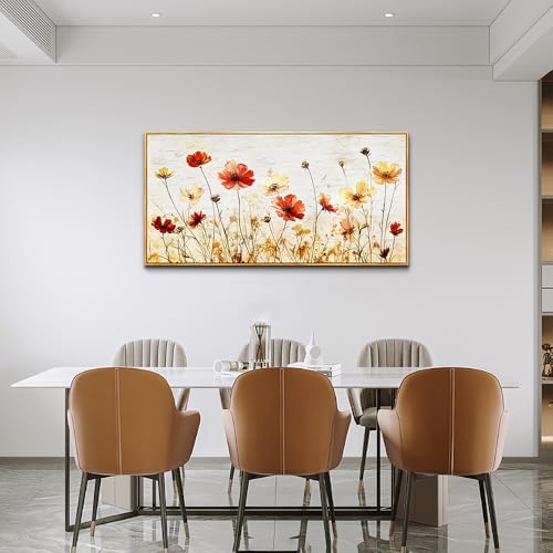 ERQINHUA Large Framed Canvas Wall Art For Living Room Wall Decoration For Bedroom Abstract Flower Painting Wood Frame Dining Room Decor Artwork Prints Modern Room Home Decor Ready To Hang 20"X40"