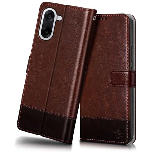 Image of FLIPPED Vegan Leather Flip Case Back Cover for 1+ OnePlus Nord CE 5 5G (Flexible, Shock Proof | Hand Stitched Leather Finish | Card Pockets Wallet & Stand | Brown with Coffee)