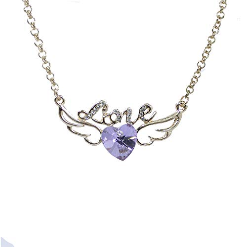 CHOP MALL Wing Angel Crystal Purple Love Pendant Jewelry Chain Necklace for Girl/Lady/Women/Anniversary Gift