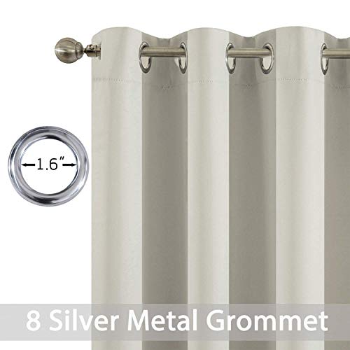 Yakamok Room Darkening Thermal Insulated Soft and Smooth Curtains with Grommet for Living Room(2 Panels,52Wx63L, Light Beige)