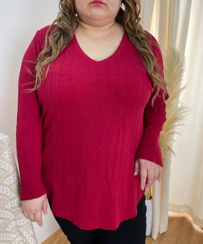 Image of CARCOS Plus Size Tops for Women Long Sleeve Raglan V Neck T Shirts Tunic Fall Blouse Xl-5Xl 14W -28W