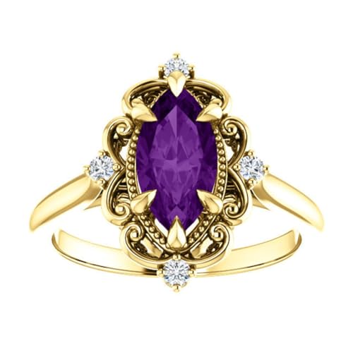 Vintage Engagement Ring, Victorian 1.0 CT Marquise Purple Diamond, Filigree Marquise Purple Amethyst Ring, 925 Sterling Silver Ring, Perfact for Gifts4