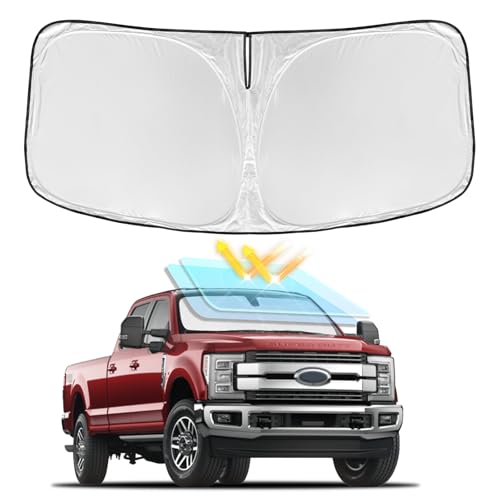 for Ford Super Duty F250 F350 F450 F550 2017-2025 2026 Windshield Sun Shade - 4 Layers Car Sunshades for Front Window Shade Cover Custom Fit F-250 Sun Visor 250T Shade Blocks UV Rays Car Accessories
