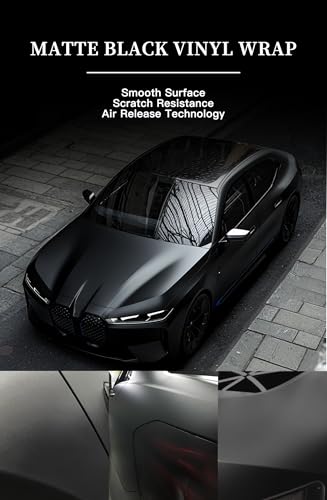 Image of 10ft x 4.9ft Matte Black Car Vinyl Wrap Roll, Durable Easy Application Automotive Wrapping Film for Car Body Protection (Matte Black)