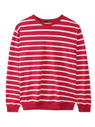 Lars Amadeus Men's Striped Sweatshirt Regular Fit Round Neck Long Sleeves Printed Pullover Sweatshirts