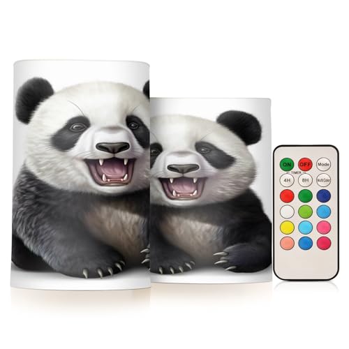 ALAZA Panda (5) Flickering Flameless Candles Battery Operated with Remote Timer,Tea Light Candles LED Pillar Votive Candles Set of 2 for Outdoor Indoor Decorations
