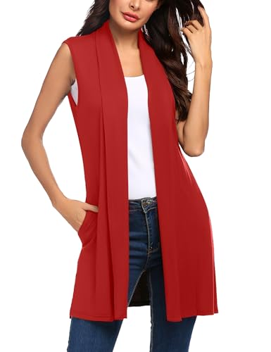 Image of Beyove Womens Long Vests Sleeveless Draped Lightweight Open Front Cardigan Layering Vest with Side Pockets