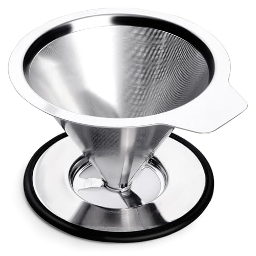 LHS Pour Over Coffee Dripper Reusable Coffee Filter Metal Cone Filter Paperless Coffee Filter Stainless Steel Pour Over Coffee Maker Single Cup Brew Coffee Filter