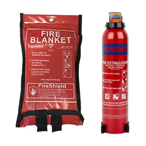950g Powder Fire Extinguisher & 1.0m x 1.0m Soft Case Fire Blanket Cover