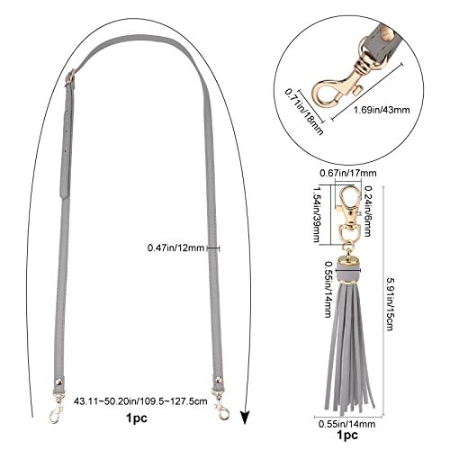 Image of GORGECRAFT Leather Purse Strap Replacement 43-50 Inch Long Full Grain Adjustable Faux Leather Bag Straps with Decorative Fringe for Body Handbags Shoulder Bags, 0.5 Inch Wide (Grey)