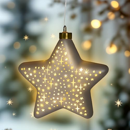 LED Glas Weihnachtsstern Champagner Farben zum Hängen mit Timer - 19...