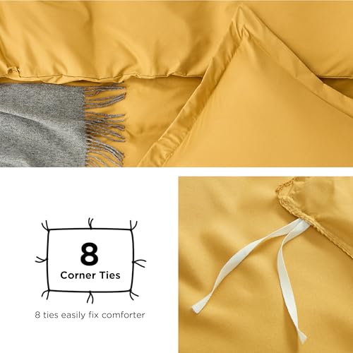 Image of Bedsure Duvet Cover Full Size, Double Brushed Bedding Set, Golden Yellow | For Kids & Adults, 80 inchx90 inch Comforter Cover, Hotel Luxury, All Season, Breathable, Easy Care, Lightweight, Zipper Closure