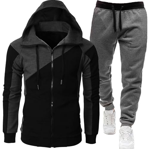Genérico Conjunto de jogging para hombre 2024 Chándal para hombre Traje deportivo de dos piezas con capucha Casual Chándal deportivo Chaleco Chaqueta de entretiempo, Negro , L