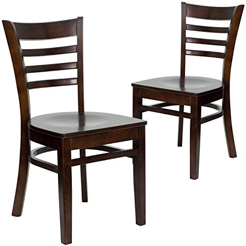 Image of Flash Furniture 2 Pack HERCULES Series Ladder Back Walnut Wood Restaurant Chair