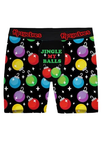 Tipsy Elves Funny Holiday Themed Boxer Briefs Size for Men - Jingle My Balls Underwear Size Large