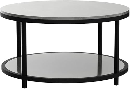Miniatura 4 de WiberWi Round Coffee Table 33.5" Coffee Tables for Living Room High Glossy Faux Marble Top Modern Circle Table Sturdy Black Metal Frame Legs
