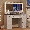 Hasuit makeup vanity desk with mirror and lighted mirror 43 farmhouse vanity table with power outlet5 drawers 2 cabinets dressing table with 3 color lighting modesbrightness adjustablewhite  urban country home decor