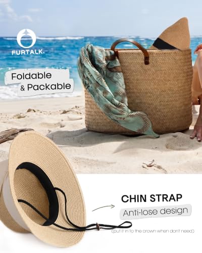 Image of FURTALK Womens Beach Sun Straw Hat Wide Brim UV Protection Travel Hat