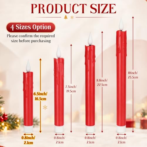 Image of Baquler 24 Pcs 6.5 inch Red Flameless Taper Candles LED Stick Battery Operated