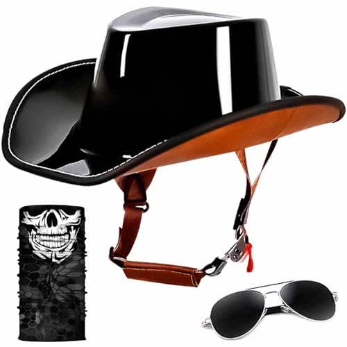 Retro Motorcycle Half Helmet Western Cowboy Hat Helmet Open Face Motorcycle Helmet DOT Approved Unisex-Adult Half Helmet with Quick Release Buckle and Lining for Mopeds Horse Riding Jazz Caps product thumbnail 10