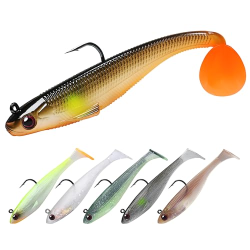 TRUSCEND Shadtale Easy Catch Soft Fishing Lures with BKK Hooks - Trembly Sinking and Vibrating Swim...