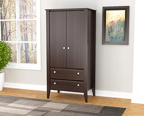 HomeRoots 63" Espresso Melamine and Engineered Wood Wardrobe with 2 Doors and 2