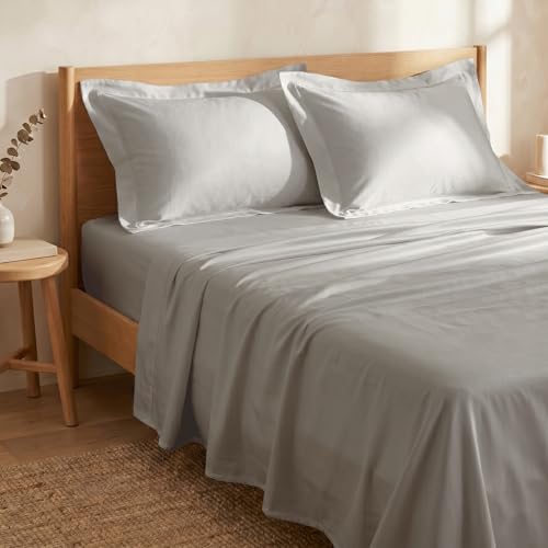 Image of Huesland Luxury 300 TC 100% Pure Cotton Luxe Soft Touch King Size Bed Sheet Cotton - Soft, Durable & Stylish | Glacier Grey | 108 x 108 inches