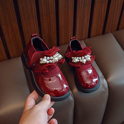 sfdgfhyf 2-12Years Toddler Girl Dark Shoes Girls Low Heel Shoes PU Dress Shoes Casual Shoes for Kids Children (Wine, 3.5-4 Years)2