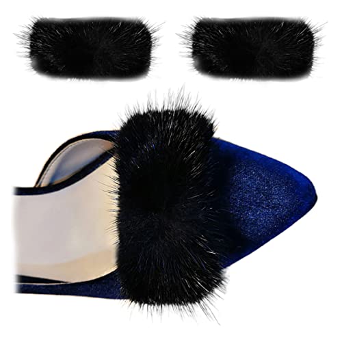 2 Pcs Detachable Mink Fur Shoe Clips Rectangle Fluffy Pom Pom Shoe Decoration Ladies Shoes Embellishment for DIY Accessories Black