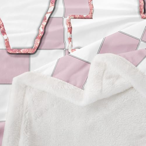 Image of Erosebridal Pink Initial M Fuzzy Plush Throw Kawaii Plaid Checkered Fleece Blanket Cute Personalized Monogram Sherpa Blanket for Kids Girls,Fashion Grids Gingham Decor for Bed Couch 40 inchx50 inch