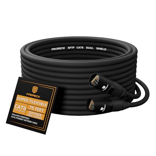 Image of PRORECK SFTP CAT6 Dual Shielded Ethernet Cable with EtherCON RJ45 Connectors,75ft, High-Speed, Ideal for Pro Sound Systems, Studio, and Live Performances (PR-C6B-75)