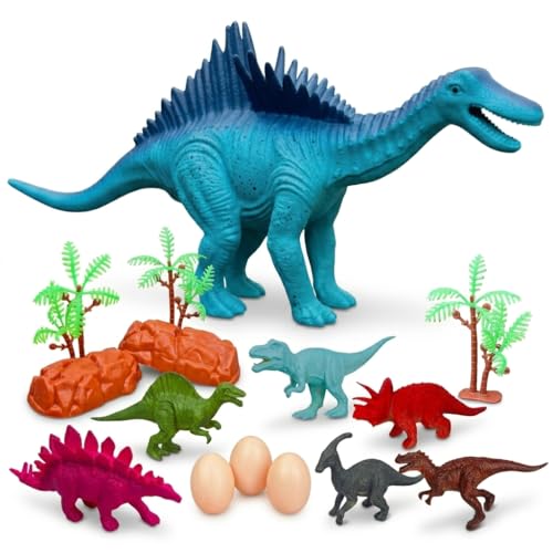 Image of ZESTHOME Dinosaur Toys for Kids | Realistic Dinosaur Figure Play Set with Eggs & Trees | Dinosaur Animal Action Toys for Boys & Girls | Imaginative Play Birthday Gift | 8-Piece Set