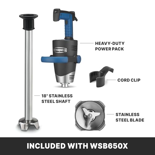 Image of Waring Commercial EvolutionX Immersion Blender, 1.5 Horsepower Motor, 18 inch Stainless Steel Shaft, Variable Speed, 35-Gallon Capacity, for Professional Hand Blender for Kitchens & Catering, WSB650X