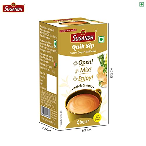 Image of Sugandh Quik Sip Instant Ginger Lemongrass Chai Premix (Pack of 2) - Single Serve Sachets - 2 Boxes of 10 Sachets each