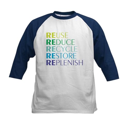 CafePress Replenish Baseball Jersey Kids Cotton Baseball Jersey, 3/4 Raglan Sleeve Shirt Navy/White