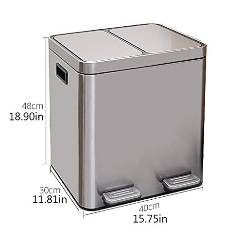 Caneca de Basura de Acero Inoxidable de 28L con Doble Compartimento miniatura 2