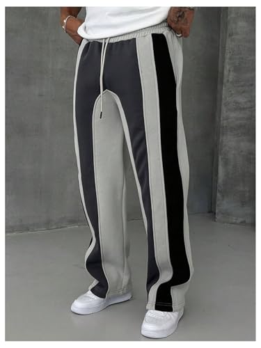 Men's Striped Stacked Sweatpants Color Block Drawstring Waist Drippy Sweat Track Pants2