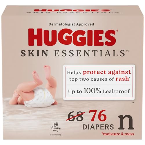 Image of Huggies Size Newborn Diapers, Skin Essentials Baby Diapers, Size Newborn (6-9 lbs), 76 Count