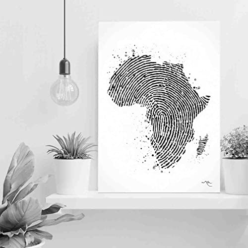 Art Canvas Wall,Africa Map Fingerprint Watercolor Print Art Print Wedding Gift Hometown Poster African Wall Decor Art Home Decor Wall Hanging- 12 In X16 In-Ready To Hang #TOP2
