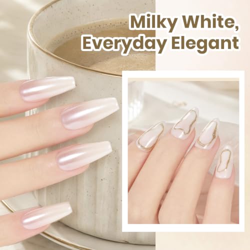 Image of Beetles Milky White Gel Top Coat, 2-in-1 Glossy Top Coat Gel Nail Polish | 15ml No Wipe Top Coat Nail Polish Non Yellowing Milky White Gel Polish Shine Finish and Long Lasting, Soak Off UV Nail Lamp