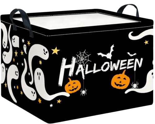 Image of CLOCOR Rectangular Storage Basket,Collapsible Cute Pattern Storage Bin,Waterproof Books Box with Handles,Gift Basket(Serpentine Ghost Halloween)