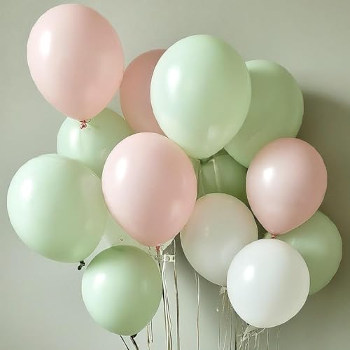 Image of Regular Balloon Combo For Decoration with Glue Dots & Balloon Arch Strip - Party Decor Set For Easy Party Setup (PINK GREEN WHITE, 100)