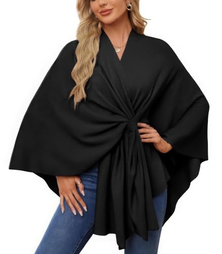 ebossy Elegant Front Loop Shawl Wraps for Women Soft Cozy Flowy Knit Open Front Poncho Sweaters Spring Winter Cover Ups - Main Image