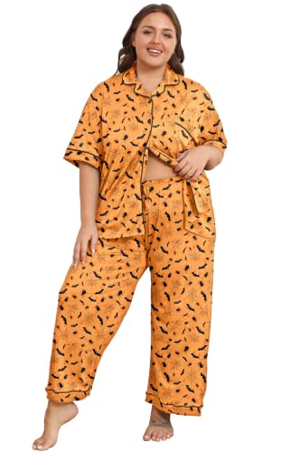 Image of Vozanet Women's Plus Size Pajamas Button Down Shirt and Pants Soft Lounge Sets Bride Nighty Bottom with Pockets 1x to 5x