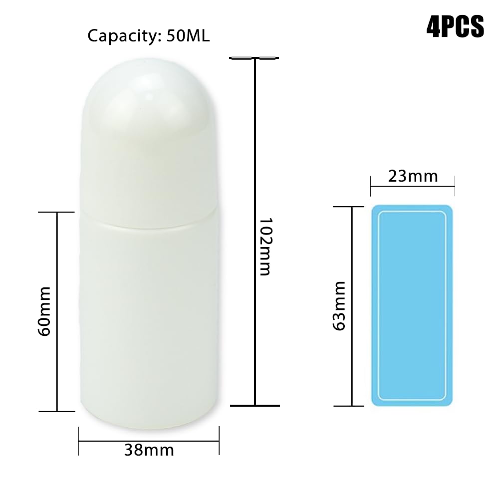 4 Pz Bottiglie a Rullo in Plastica Bottiglie Vuote con Sfera a Rullo da 50ml Contenitori Deodoranti Fai da Te con Sfera a Rullo per Aromaterapia, Profumi, Deodorante e Cosmetici
